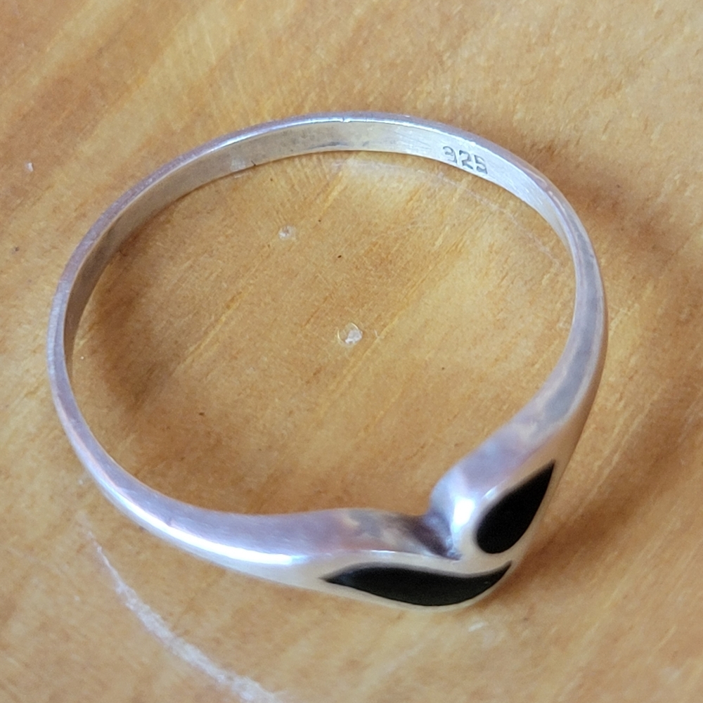 Black Enamel Silver 925 Stacking Ring - image 2